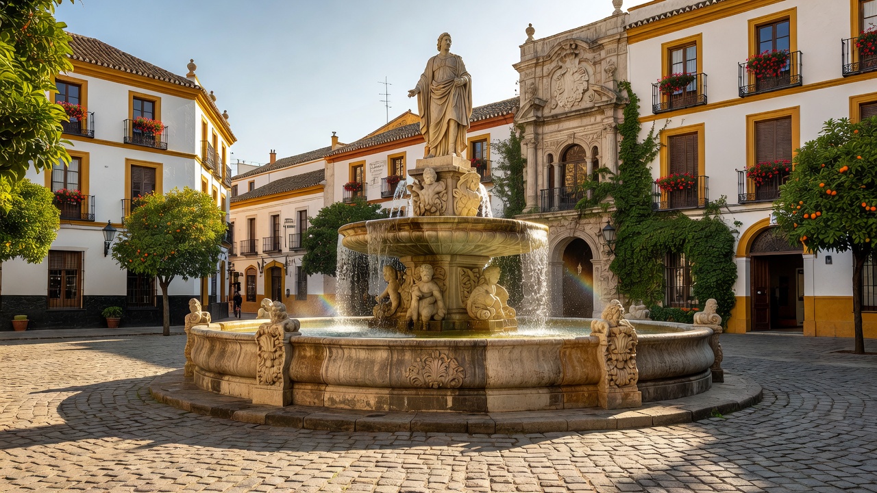 Piedra tallada en fuente monumental de la Plaza de España, Sevilla